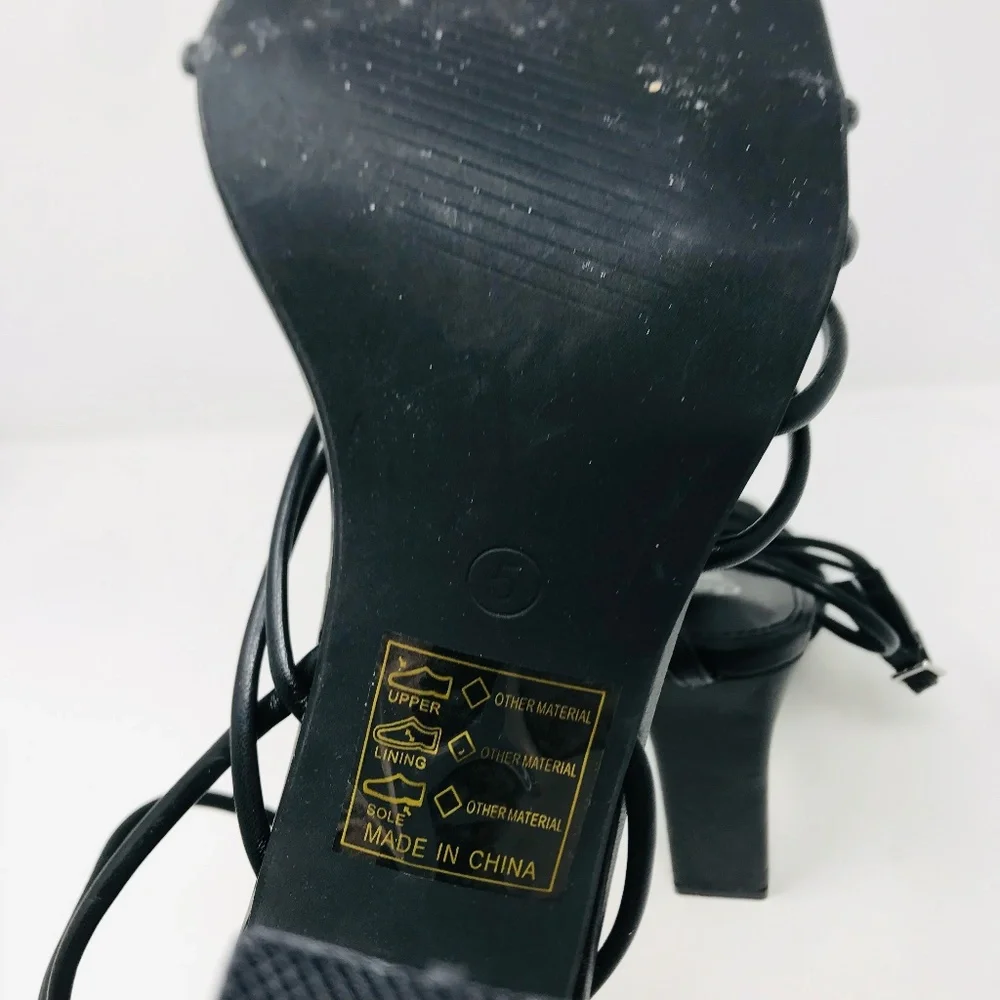 Nasty Gal Square Toe Ankle Strap Strappy Heel Black Size 38 - Picture 5 of 7